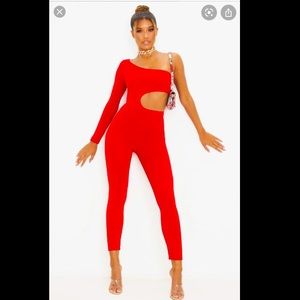 (BRAND NEW) Red Long Sleeve Cut Out Jumpsuit
